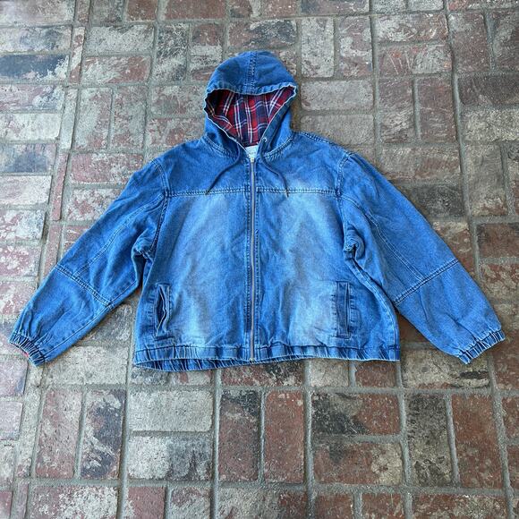 The Style Between Us Denim Jacket Plaid Lining Hoodie Size 3X Blue - Picture 1 of 3